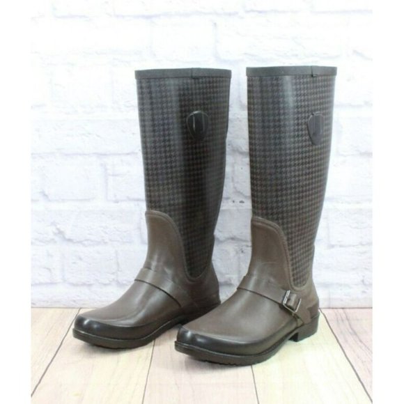 LL Bean Wellies Brown Black Rubber Waterproof Tall Rain Boots Size 8 M - Picture 2 of 12